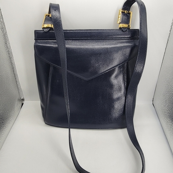 VTG RARE Salvatore Ferragamo Dark Blue Shoulder Bag E 213661 Made in Italy Snap - Picture 2 of 12